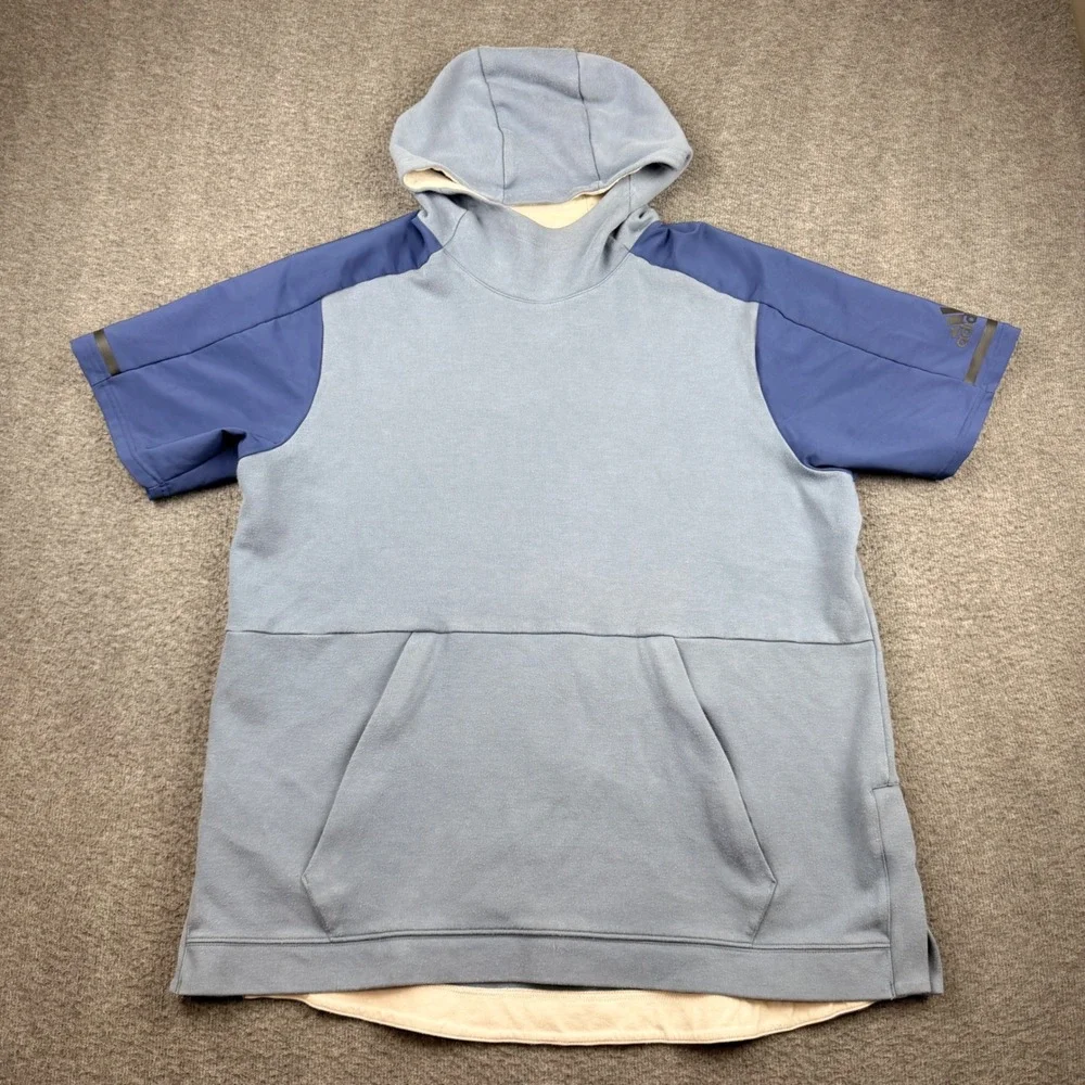 Adidas Mens L Large ZNE Short Sleeve Hoodie Blue CV3286 AZB001